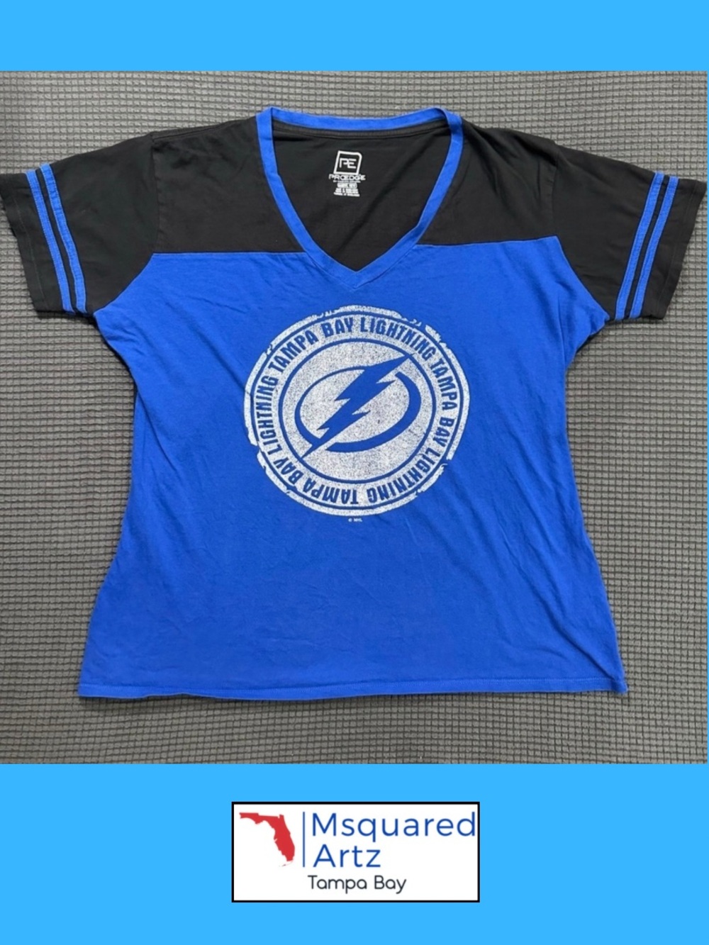 Tampa Bay Lightning Stamkos 91 Women's XL V Neck Shirt Blue Black NHL Cotton Tee